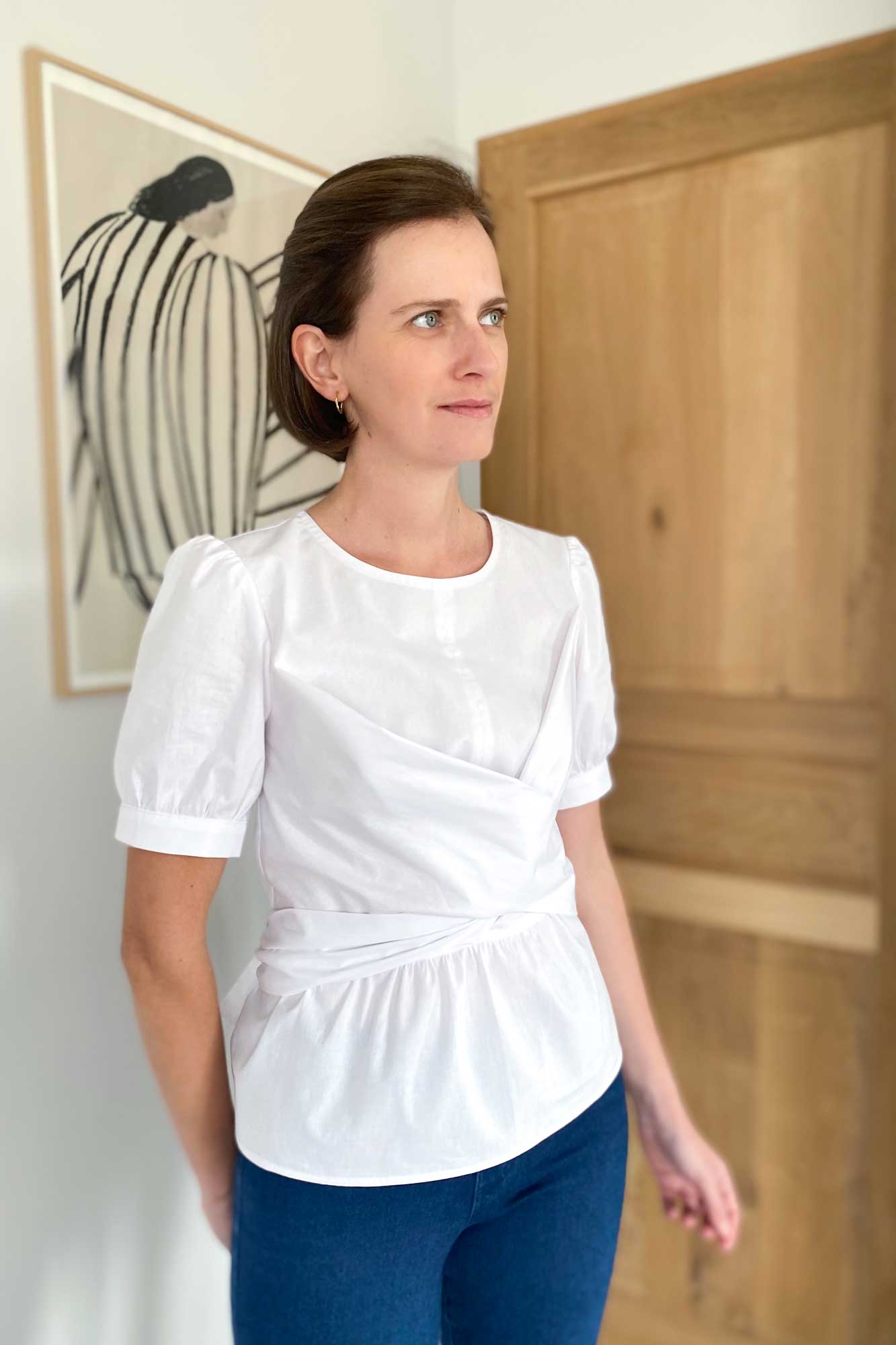 Blouse Blanche à Manches Bouffantes