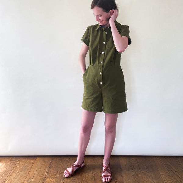 Combishort en Gabardine Kaki