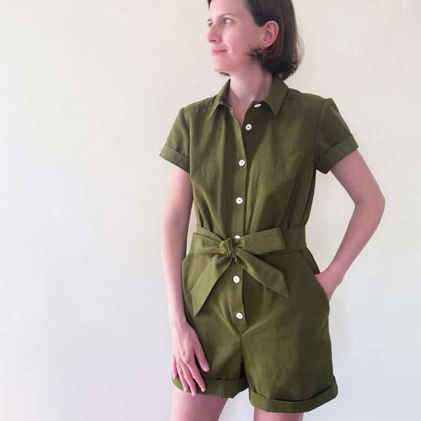 Combishort en Gabardine Kaki
