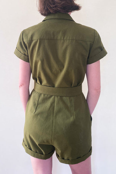 Combishort en Gabardine Kaki