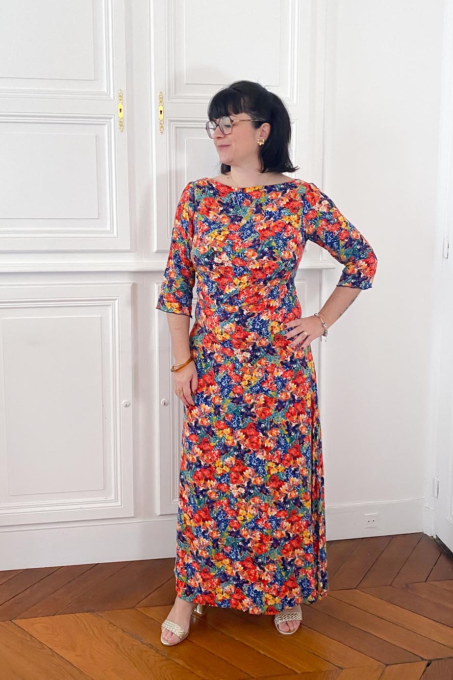 Robe Longue à Manches 3/4 et Encolure Bateau