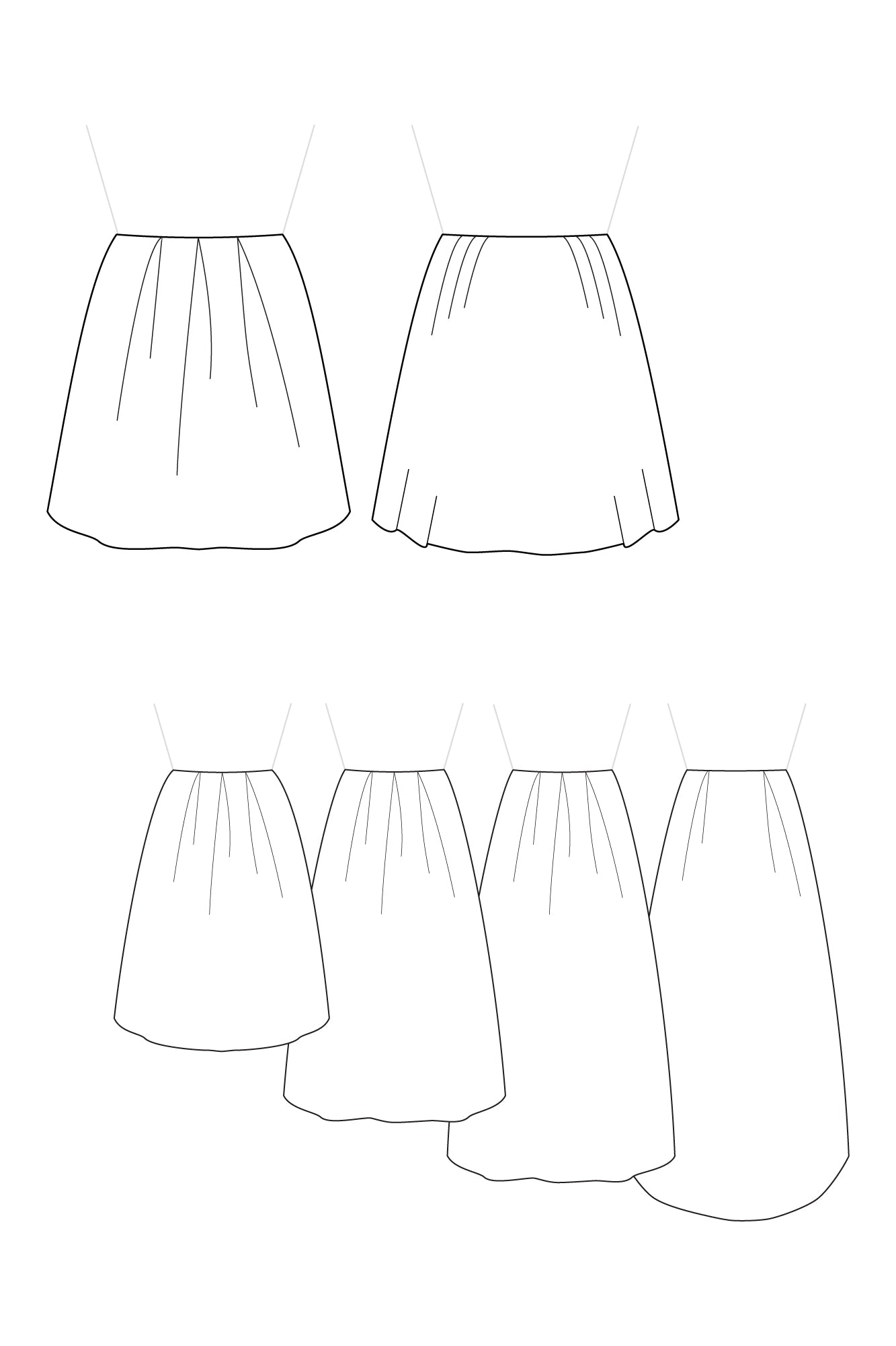 Patron De Couture Jupe À Plis Plats et Plis Creux, du 34 au 56, Papier ou PDF, 5 longueurs