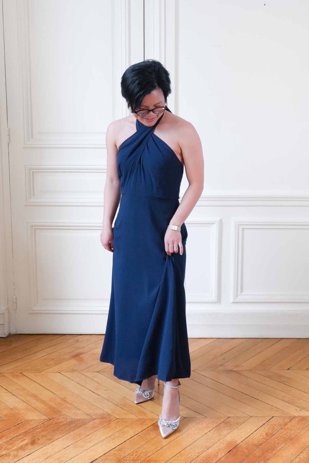 dark blue halter neck dress Long Guest Sewing Pattern Size:5'9