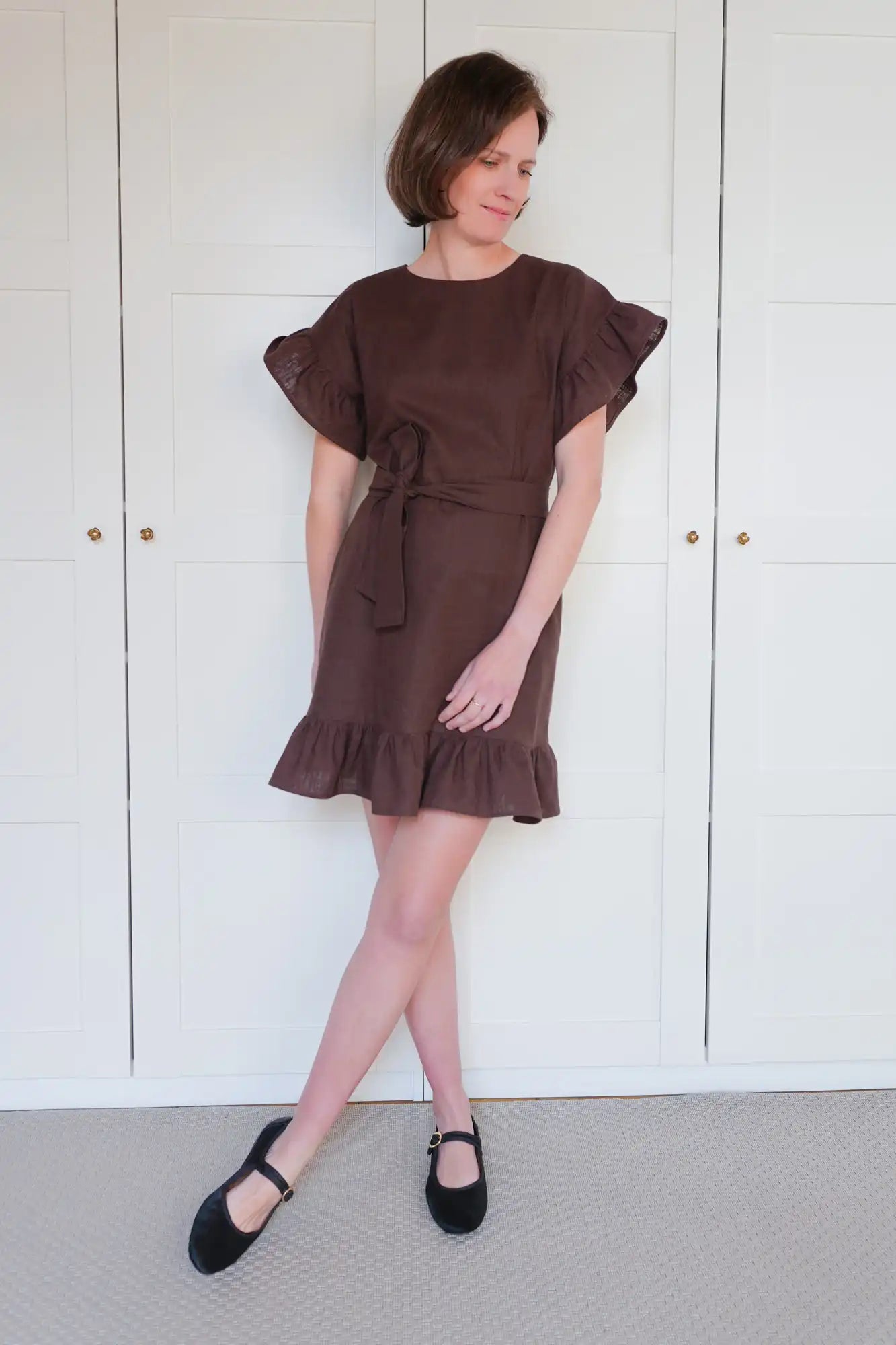 Chocolate Linen Ruffle Dress Sewing Pattern