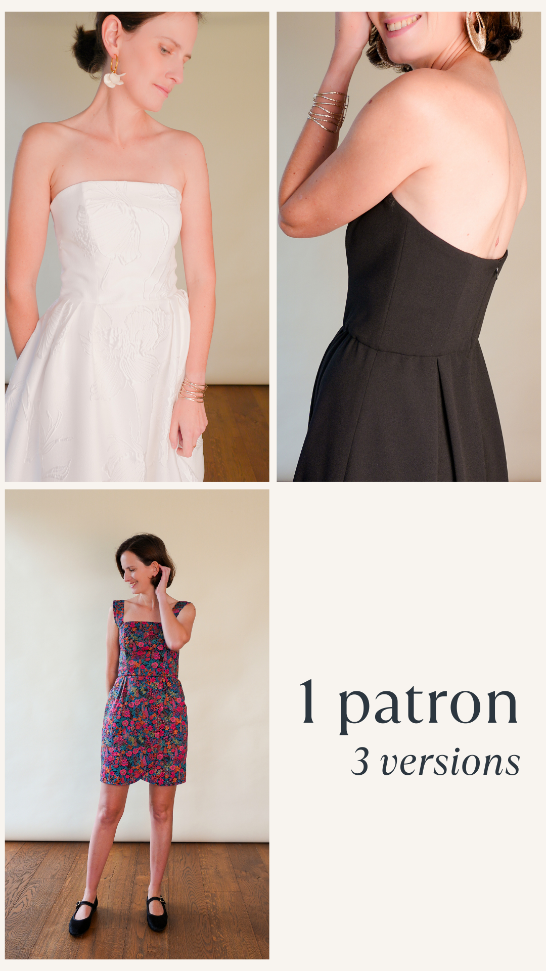 3 Façons de Coudre une Robe Bustier sans Bretelles avec les Patrons à Personnaliser par Atelier Charlotte Auzou