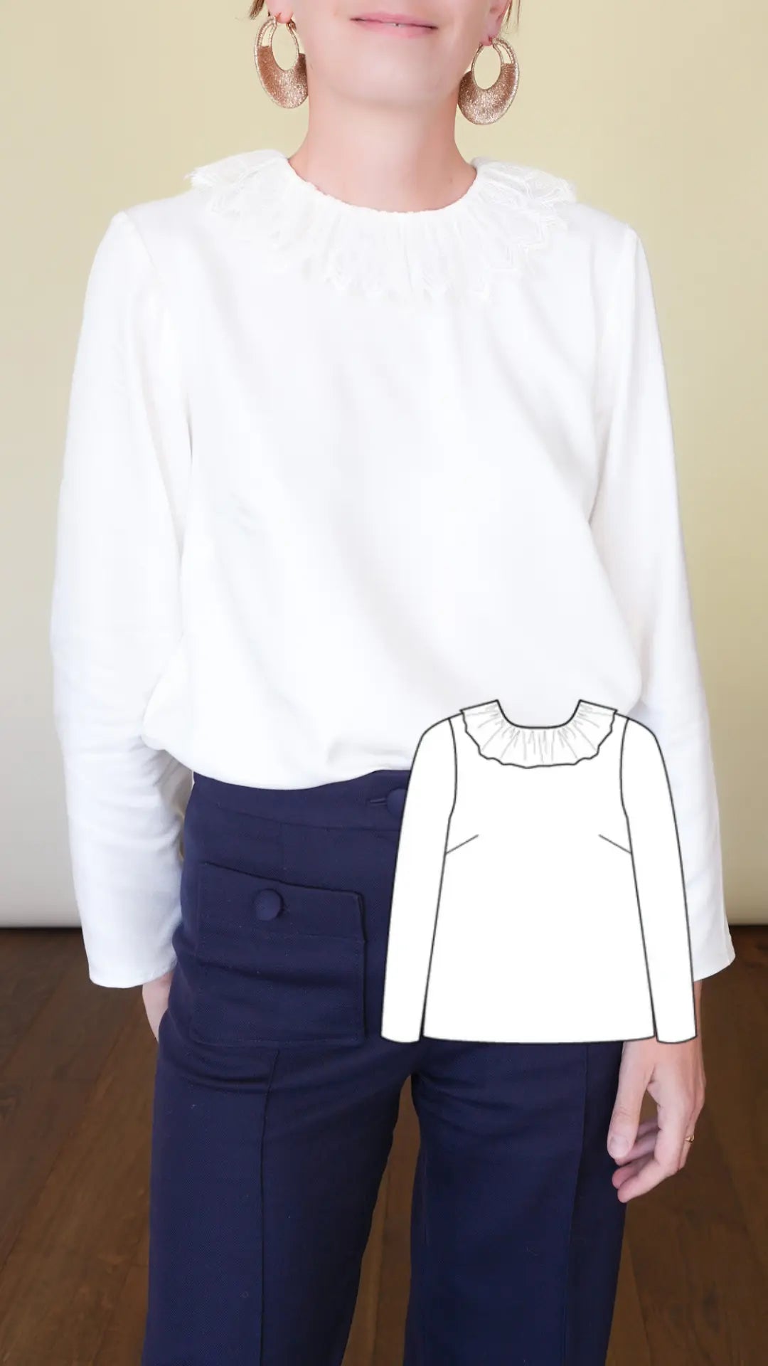 Patron de Blouse de Mariée avec Col Volant en Dentelle Chantilly de chez Stragier
