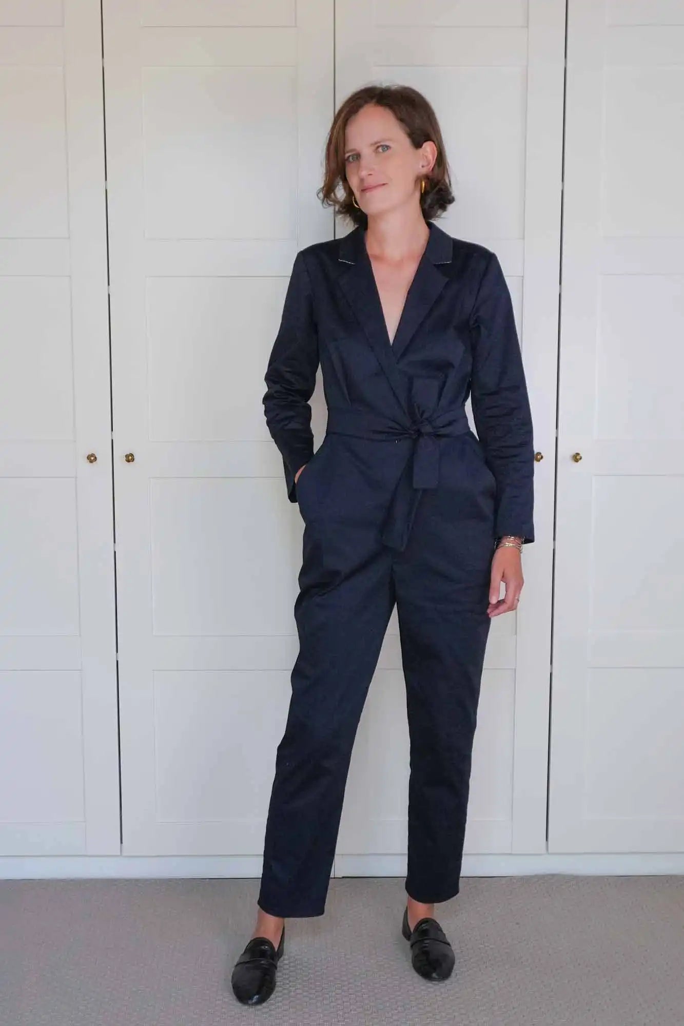 Patron de Couture Combinaison Pantalon Col Tailleur Satin de Coton Stragier par Atelier Charlotte Auzou