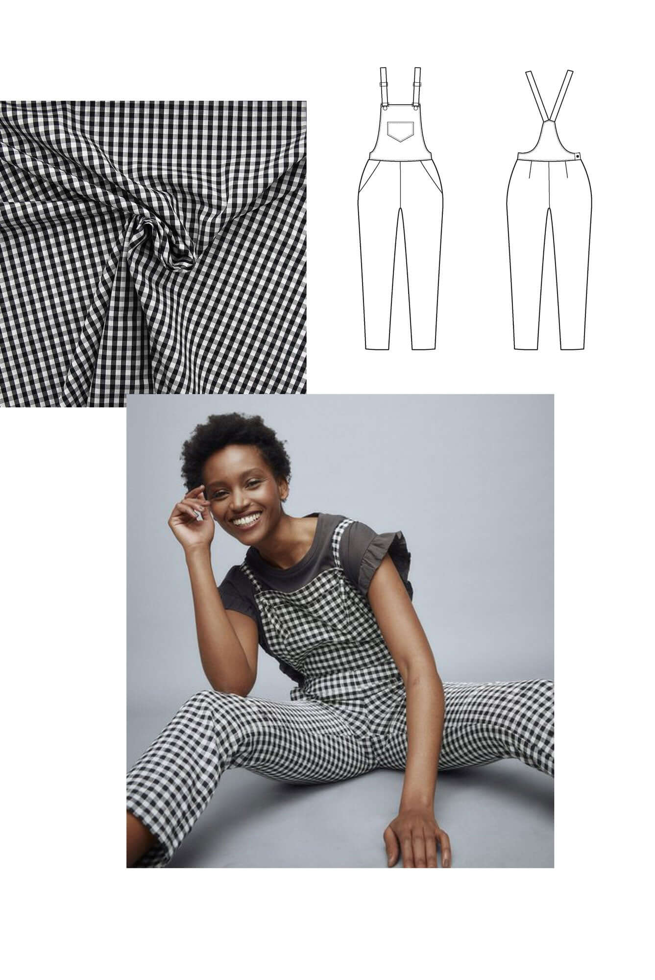 inspiration patron couture tissu salopette vichy noir blanc atelier charlotte auzou