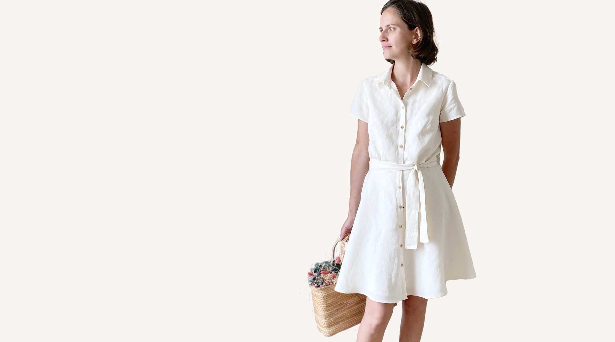 Robe chemise en lin viscose off white de chez Atelier Brunette