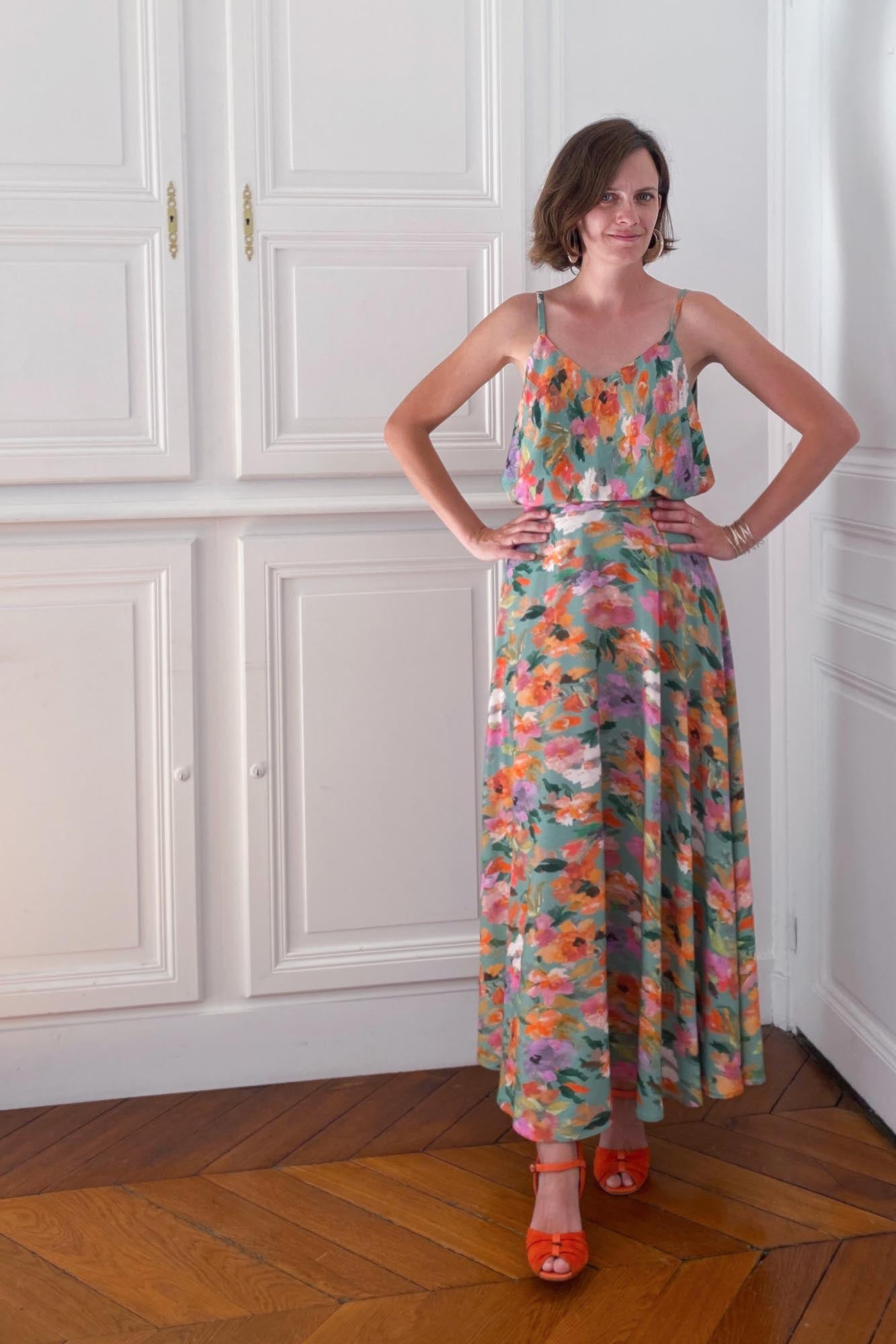Coudre une robe d'invitée à un mariage avec les patrons à personnaliser Caraco et Jupe demi-cercle par Atelier Charlotte Auzou