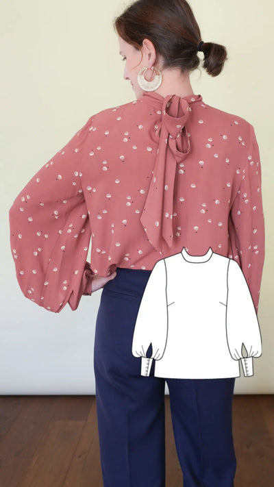 Blouse Viscose avec Grand Noeud dans le Dos et Manches Longues XXL Bishop