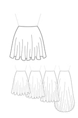 Patron de couture de la jupe cercle disponible en 5 longueurs avec ou sans traîne, au format PDF A4 et A0 avec marges incluses, à personnaliser avec le concept couture d'Atelier Charlotte Auzou