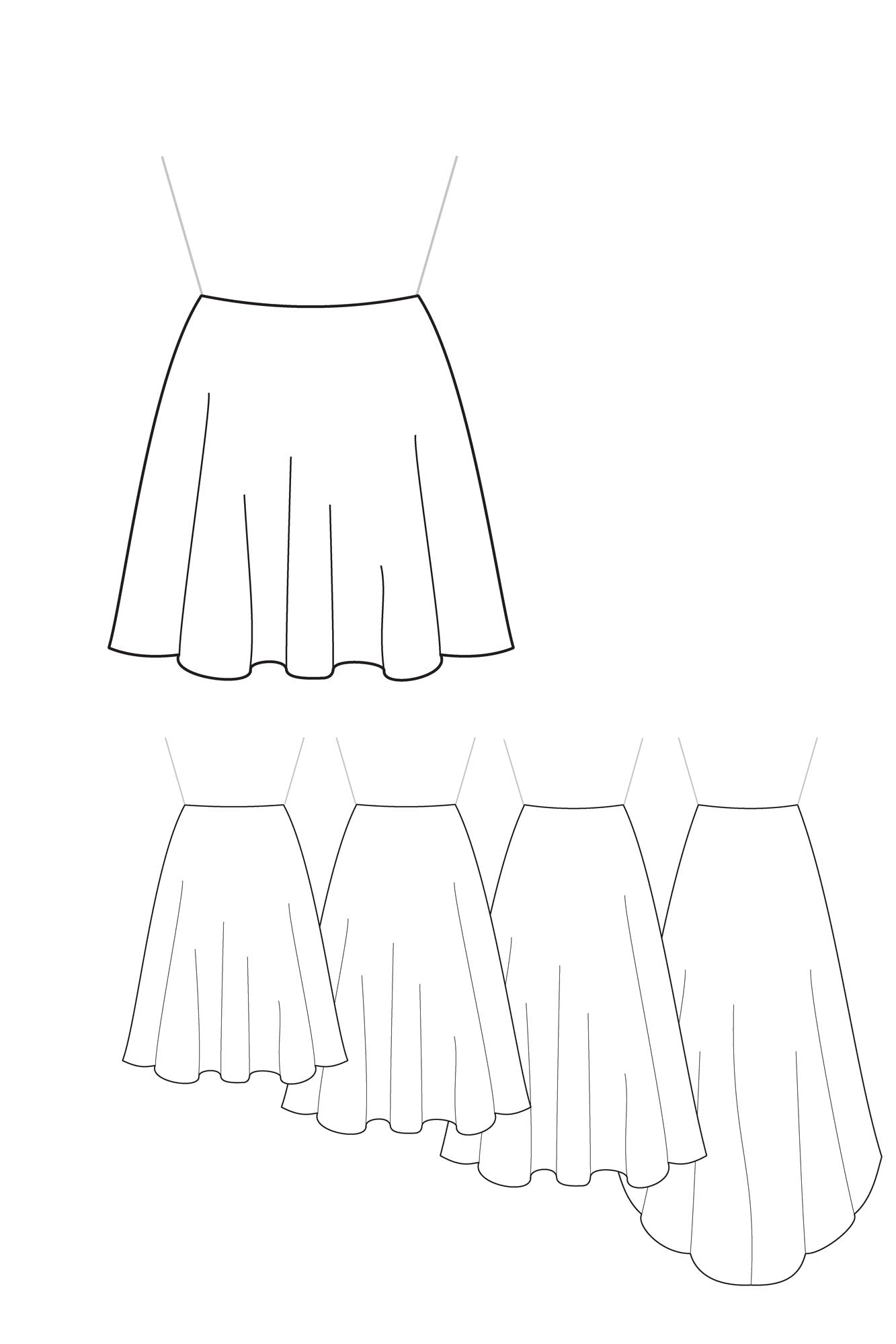 Patron de couture PDF jupe demi cercle patineuse à personnaliser, disponible en 5 longueurs avec ou sans traîne, pour une création unique et sur-mesure, par Atelier Charlotte Auzou