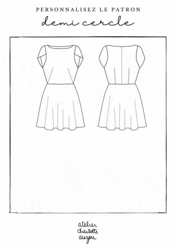 Patron de couture PDF jupe demi cercle patineuse à personnaliser, disponible en 5 longueurs avec ou sans traîne, pour une création unique et sur-mesure, par Atelier Charlotte Auzou
