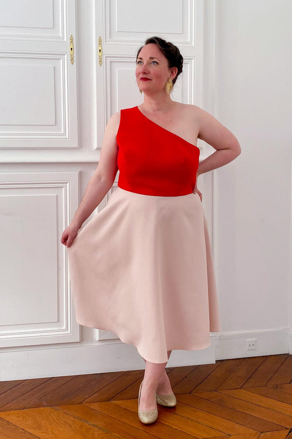 Patron de couture robe asymétrique pour un mariage, concept de couture à personnaliser pour une robe sur-mesure, du 34 au 48, par Atelier Charlotte Auzou