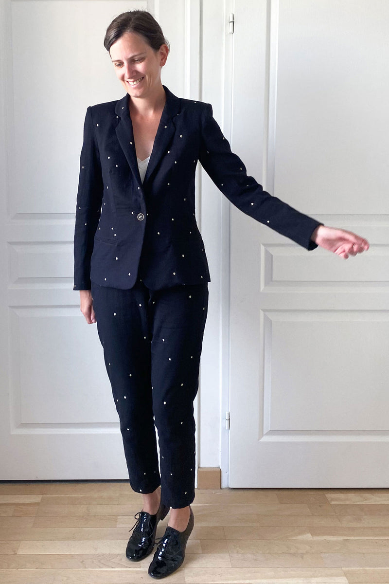 patron couture tailleur pantalon afterwork dressing de fête atelier charlotte auzou double gaze stardust atelier brunette